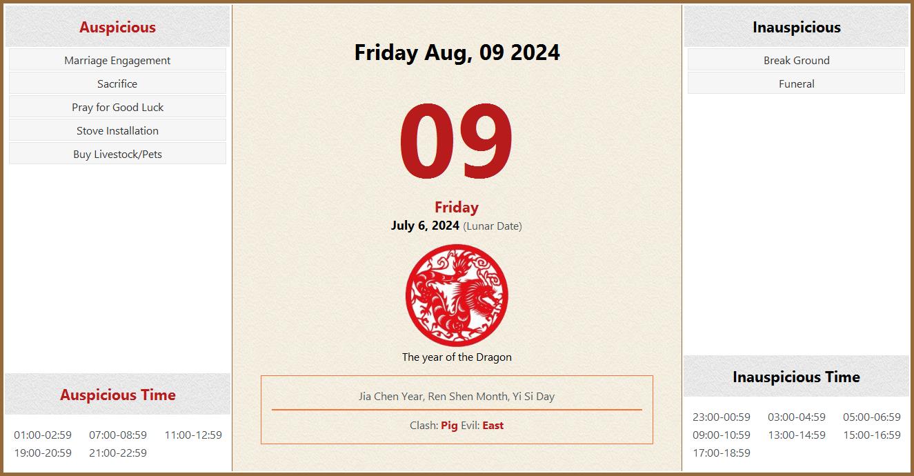 August 09 2024 Almanac Calendar Auspicious Inauspicious Events And   Img 2024 8 9 